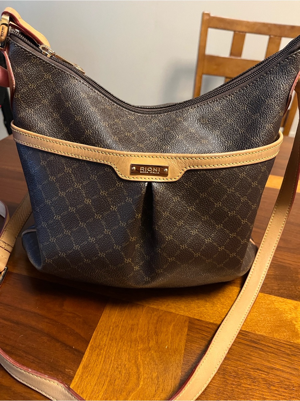 Rioni Dark Brown Crossbody with Tan Trim